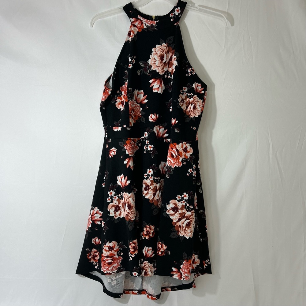 Almost Famous Black Floral Halter Dress w/ Back Peep Detail - Size 1X